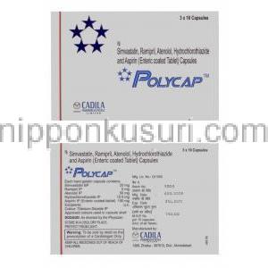 ポリキャップ Polycap, アテノロール50mg / チアジド12.5mg / ラミプリル5mg / シンバスタチン20mg / アスピリ
